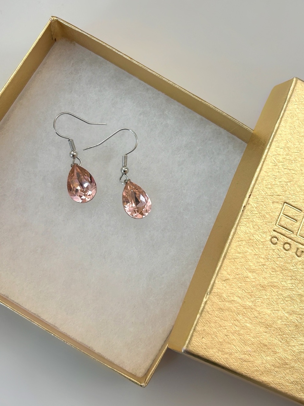 Blush pink Pear shaped crystal earrings. Elsa Corsi Couture drop earrings